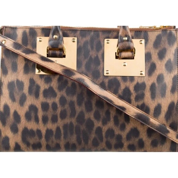 Designer Sophia Hulme Leopard Print Multi Color Leather Med Size Tote Bag - Picture 10 of 15